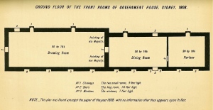 Government House Sydney floor plan in 1808: note the parlour where Bligh and Caley met, on the right.  Historical records of New South Wales, Vol. VI (1898)